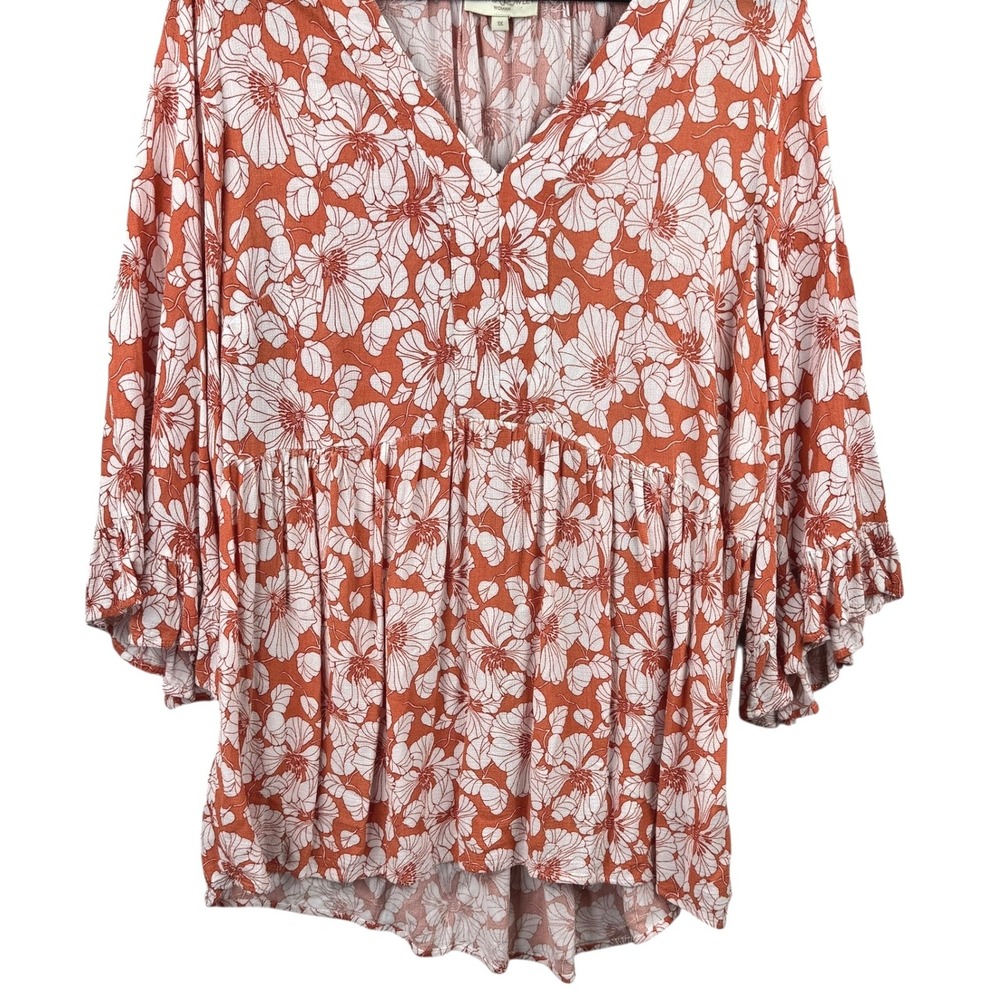 Cynthia Rowley Rust Floral V-Neck Peasant Blouse - Picture 5 of 12